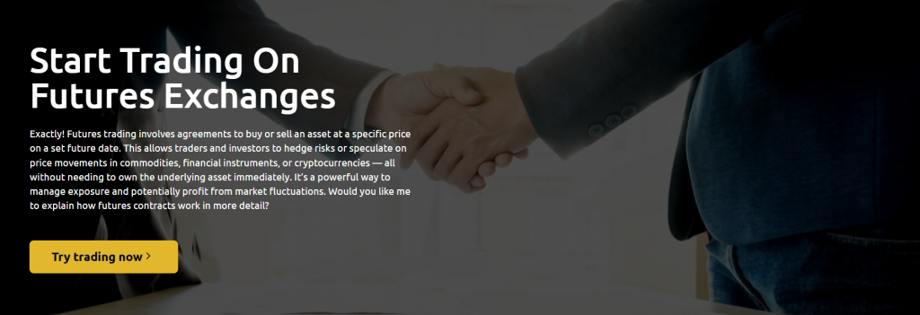 Wealth-Fronts futures exchange banner with handshake background