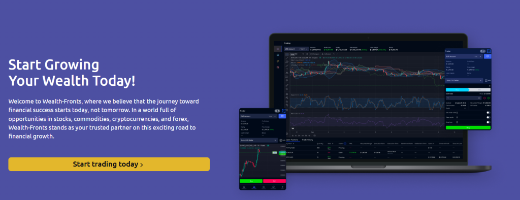 Wealth-Fronts trading dashboard with charting tools and order panel