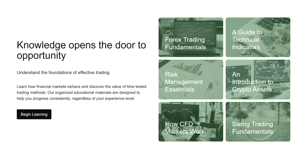 AFG-Management educational dashboard showcasing trading courses, crypto learning modules, and market fundamentals resources